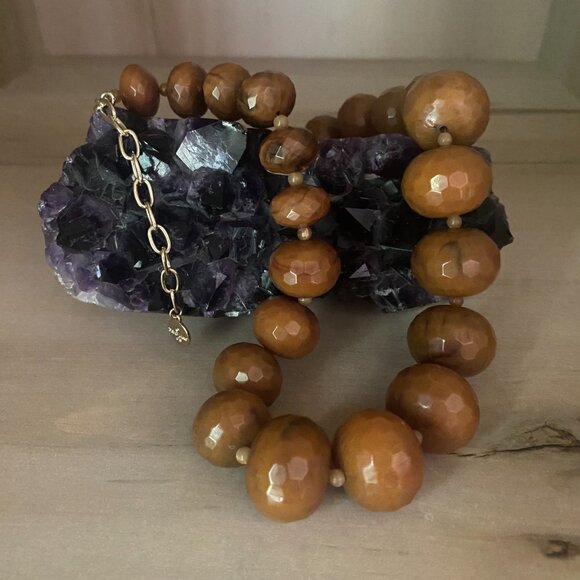 RJ Graziano Brown Faceted Resin Beaded Necklace NWOT - Picture 3 of 7